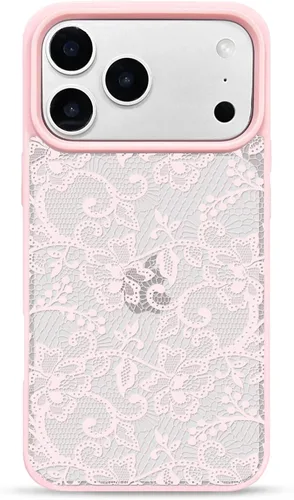 Vista 9 de NITITOP Para iPhone 14 Plus/15 Plus Funda Transparente Encaje Flor - Negro