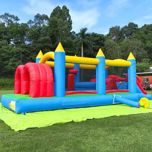 Vista 12 de Castillo inflable de grado comercial de 16 x 12 pies, (PVC resistente), (soplador de 1100 W) - 2 toboganes, hoyo de bolas, aro de baloncesto, casa