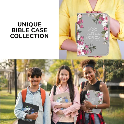Vista 23 de DEHITE Funda para la Biblia para mujer, fundas de tela prémium para la Biblia para niñas, bolsa de transporte para mujer, ranuras para bolígrafos