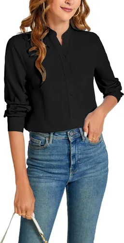 Vista 6 de Camisas básicas con botones para mujer, estilo ejecutivo informal, cuello, ropa de trabajo, camisa de vestir ajustada, blusa