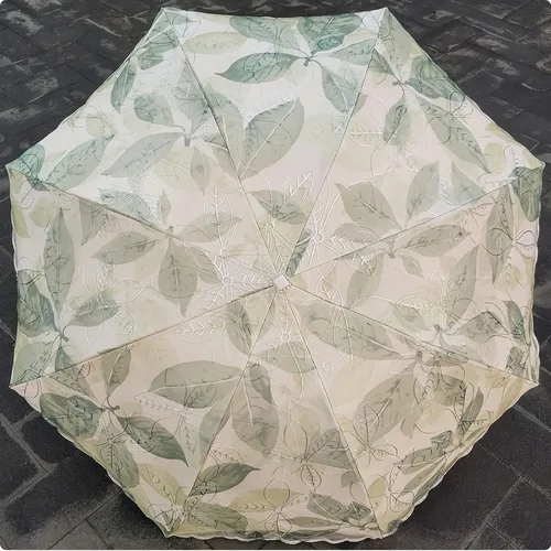 Vista 3 de URAWESO Parasol bordado encaje protección UV hoja impresa paraguas plegable para playa, viajes, boda, fiesta, decoración sesión de fotos