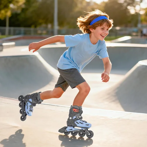 Vista 7 de SWAY Patines en línea ajustables en 4 tallas para niñas y niños, todas las ruedas se iluminan, patines en línea para exteriores para niños y jóvenes