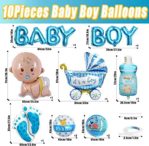 Vista 2 de 10 piezas de globos azules para bebé niño, decoraciones para baby shower, letra de Mylar de aluminio "It's A Boy" para bienvenida a casa, fiesta