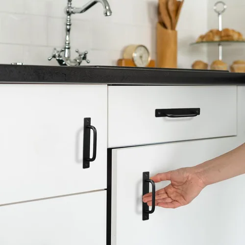 Vista 5 de Therwen 12 manijas de puerta tipo granero de 5.8 pulgadas, manijas de gabinete de cocina de aleación de aluminio, tiradores negros deslizantes