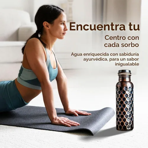 Vista 3 de ALV Botella de agua de cobre para beber, 34 onzas, grande, martillada, 100% de cobre puro, botella de agua ayurvédica a prueba de fugas para yoga