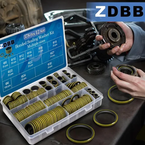 Vista 4 de ZDBB Kit de 378 Piezas de Arandelas de Sellado Adheridas en 12 Tamaños, Juego Surtido de Reparación de Juntas de Goma y Metal con Sello AC