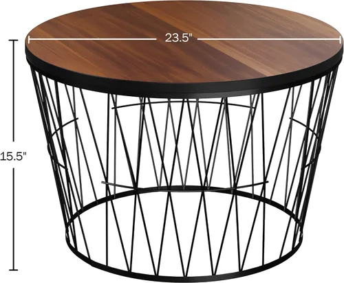 Vista 2 de Lavish Home Mesa de centro redonda con base de metal geométrica, muebles pequeños y modernos para sala de estar, mesa de centro de mediados de siglo
