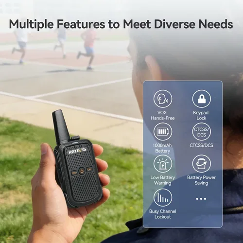 Vista 2 de Retevis Walkie Talkies RT15 de largo alcance, mini walkie talkie de carga rápida, USB de carga rápida, radios recargables de 2 vías para adultos