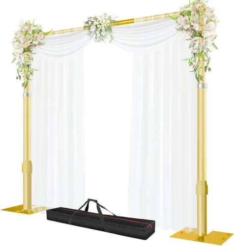 Vista 8 de Soporte de fondo de tubo y cortina, marco de fondo ajustable resistente de 8.9 x 10 pies con base de metal, soporte trasero para fiestas