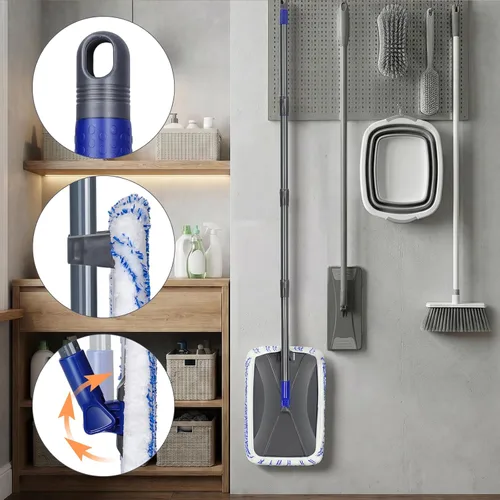 Vista 7 de Trapeador de piso de madera dura, fregona plana grande extendida con 3 Gris