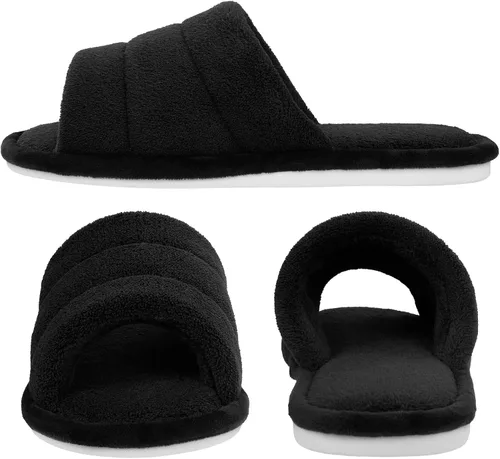 Vista 2 de shevalues Pantuflas de tela de rizo con punta abierta para mujer espuma viscoelástica para casa