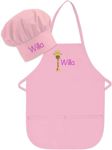 Vista 14 de Conjunto de delantal y sombrero personalizado para niños de zoológico, añade tu propio nombre para niños, cocina, horneado