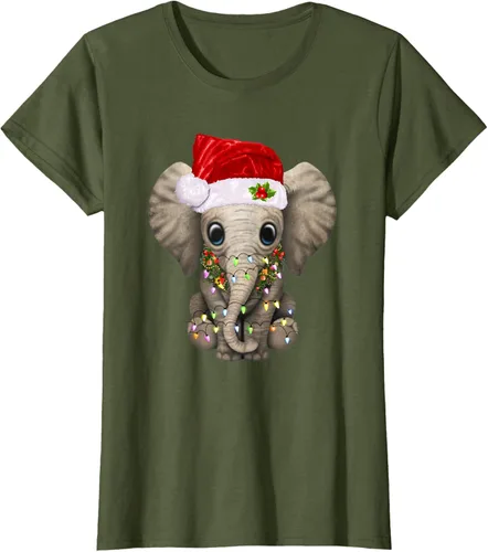 Vista 65 de Lindo elefante de Navidad luz divertido elefante amante de Navidad regalo camiseta Negro