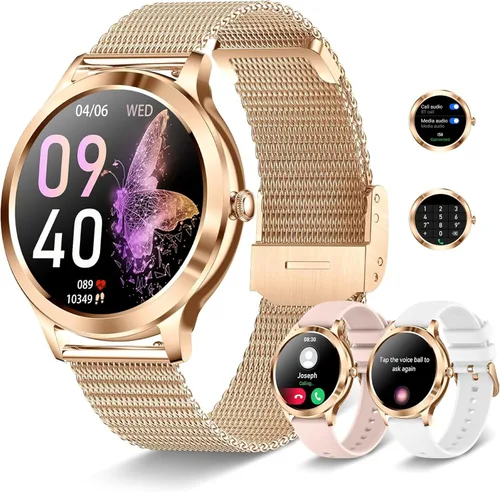 Vista 10 de Reloj inteligente para mujer, reloj inteligente Bluetooth para hacer/recibir llamadas con frecuencia cardíaca de 24 horas y monitor de sueño, IP68