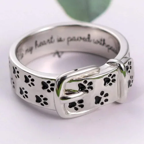 Vista 5 de AILIN Anillos de pata de perro para mujer en plata de ley 925 con nombre personalizado y grabado en el interior, joyería conmemorativa para mujeres