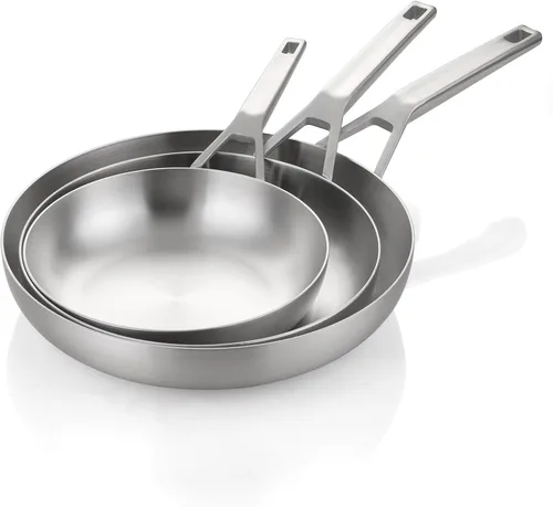 Vista 8 de Yeksum Sartén de acero inoxidable de triple capa completamente adherida de 8 pulgadas, sartenes para tortilla, sartén para huevos, sartén de chef