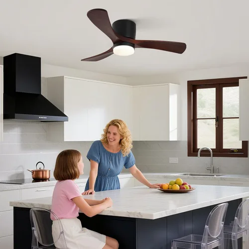 Vista 8 de GESUM Ventilador de techo de 42 pulgadas con control remoto de luces, ventilador de techo de perfil bajo con 3 aspas de madera de nogal, reversible