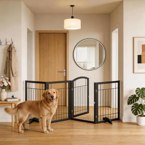 Vista 4 de Vantas 96 x 30 in Foldable Metal Dog Gate with Door Walk Through, Black Freestanding Stability, Extra Wide, Walk-Through Easy, Easy Storage, Easy