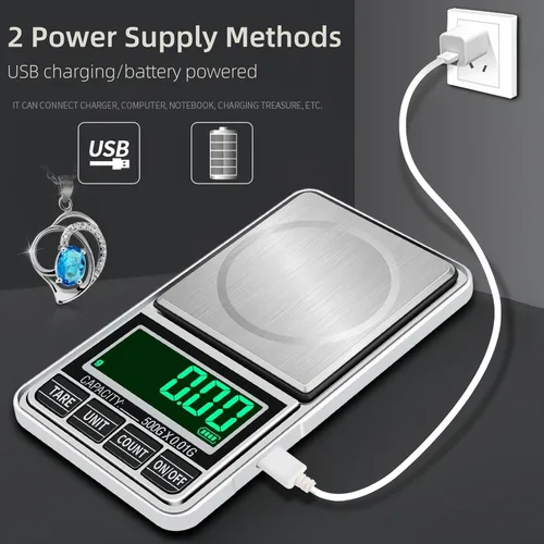 Vista 6 de Báscula digital de bolsillo para joyería de 7.05 oz, 0.00 oz, precisión recargable por USB, portátil, mini gramo, báscula de alimentos para moneda