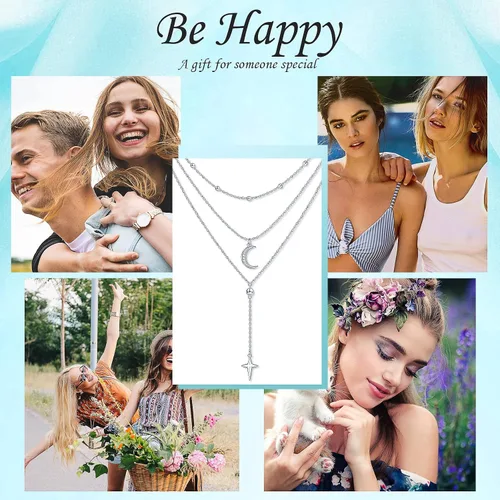 Vista 7 de Collares en Capas para Mujeres Plata de Ley S925 Gargantillas Collar para Mujeres Círculo/Corazón/Doble Círculo/Cruz/Estrella/Collar de Mal de Ojo