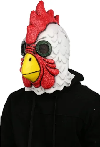 Vista 6 de Máscara de gallo de gallo de cabeza completa, accesorios de cosplay animal máscara de látex para Halloween (Cock) multicolor