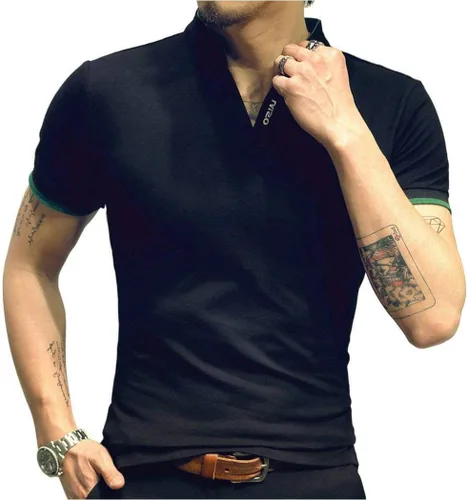 Vista 4 de LOGEEYAR Camisa polo de moda para hombre, de manga larga, ajustada, Henley, ropa de algodón piqué