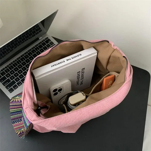 Vista 7 de Bolso de mano de pana para mujer, bolso de hombro grande, bolso elegante casual, bolso de pana, bolso de viaje para el trabajo