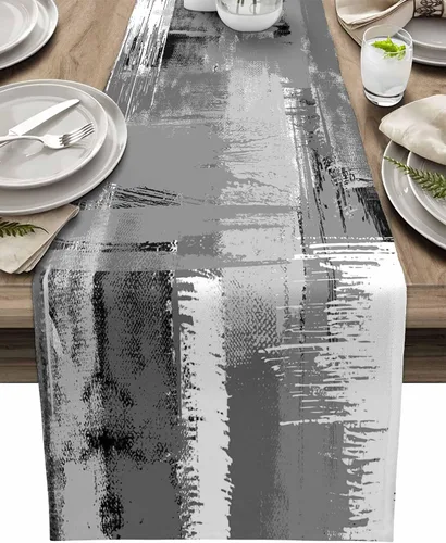 Vista 11 de Zigzi - Bufandas de mesa azules, textura de mármol a rayas grises de Zigzi, camino de mesa de comedor, decoración de mesa rectangular lavable