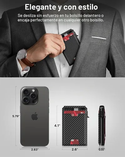 Vista 4 de typecase Cartera inteligente para hombre, Negro fibra de carbono