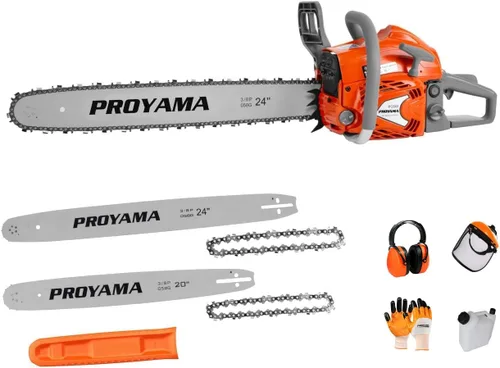 Vista 10 de PROYAMA 62CC motosierra de gas de 2 ciclos, 22 pulgadas 18 pulgadas motosierra de gasolina inalámbrica de mano para corte de madera de árboles
