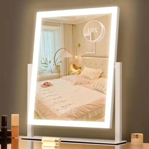 Vista 9 de Kotdning Espejo de tocador con luces, espejo de maquillaje LED de 16.7 x 13.2 pulgadas, espejo de maquillaje iluminado con luces, control táctil