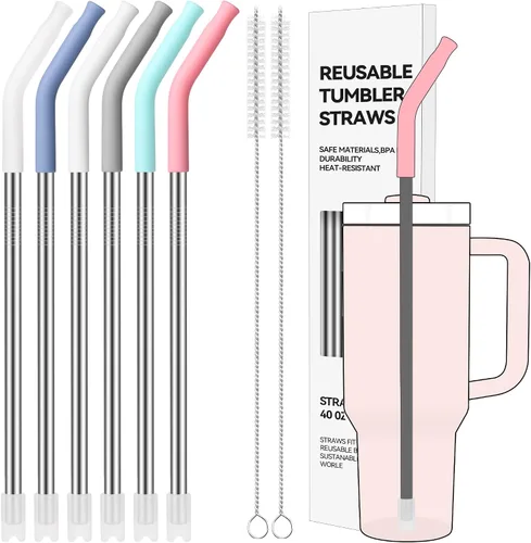 Vista 18 de Pajitas de metal rectas de 20 onzas con punta de silicona para vaso de 20 oz Pajita reutilizable de acero inoxidable para YETI, STANLEY, US