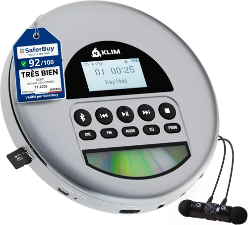 Vista 7 de KLIM Nomad - Reproductor de CD portátil con batería de larga duración - con auriculares - Radio FM - Reproductor de CD MP3 portátil compatible
