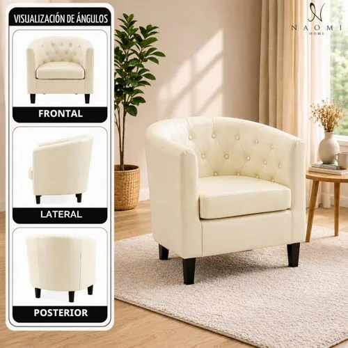 Vista 5 de Naomi Home Emma Faux Leather Tufted Barrel Accent Chair - Cream Solid wood frame, sturdy legs and easy-clean faux leather create lasting comfort for