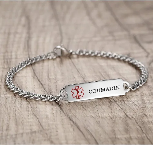 Vista 73 de Pulseras de identificación de alerta médica de 6.5 "-8.5" para mujeres, pulseras de emergencia médica de acero inoxidable, grabado gratuito
