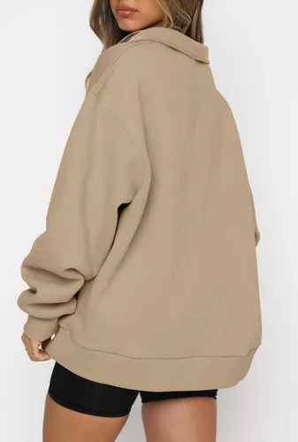 Vista 4 de CHICZONE Sudadera de manga larga con cremallera de un cuarto para mujer, sudadera moderna de otoño Y2K con bolsillos