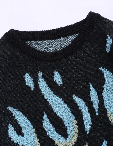 Vista 19 de ZAFUL Y2K - Suéter casual con estampado de llama estética para hombre, suéter de punto holgado, manga larga, cuello redondo