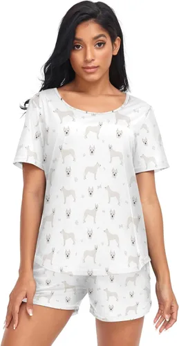 Vista 2 de Oarencol Women's Pajama Set Cute Dogo Argentino Dogs Paw Bone Short Sleeve Sleepwear Soft Pjs Lounge Sets with Pockets S-XXL