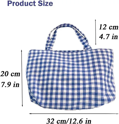 Vista 4 de Joyhey 1 bolsa de lona pequeña a cuadros, bolsa de compras para comestibles, bolsa de playa de 7.9 x 12.6 pulgadas