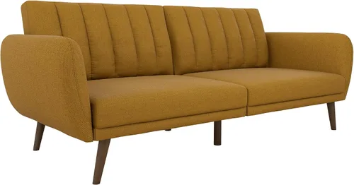 Vista 18 de Novogratz Brittany - Sofá cama tipo futón de 82 pulgadas de piel sintética, tapizado con respaldo copetudo, diseño moderno de mediados de siglo