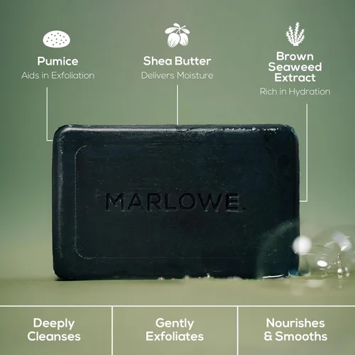Vista 7 de Marlowe. Barra de jabón facial y corporal de carbón No.106 Charcoal soap bar detoxifies and deeply cleanses while leaving skin smooth and