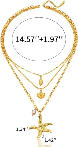 Vista 7 de Collar de concha marina de Your Always Charm para mujer, collar de concha ajustable con capas de encanto de concha marina para mujer, atuendos