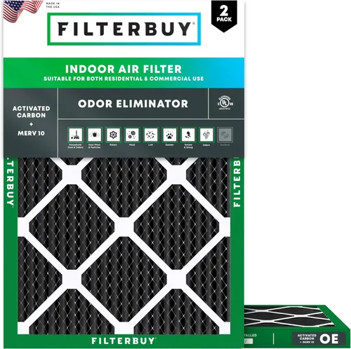 Vista 10 de Filterbuy Filtro de aire MERV 8 de 10 x 10 x 1 pulgadas, defensa de olores y alergias con carbón activado (paquete de 2), filtros electrostáticos
