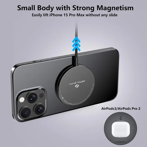 Vista 4 de ZEROLEMON Cargador inalámbrico magnético de 10 pies, compatible con MagSafe, almohadilla de carga inalámbrica rápida con cable trenzado de 10 pies