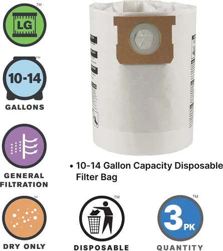 Vista 3 de Bolsa de filtro colección desechable Shop-Vac 9066200, de 10 – 14 galones, 3