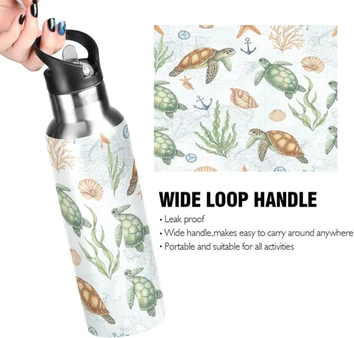 Vista 4 de Watercolor Sea Turtles Stainless Steel Water Bottle 20 Oz Leakproof Water Bottles, BPA-Free Sport Water Bottle Insulated