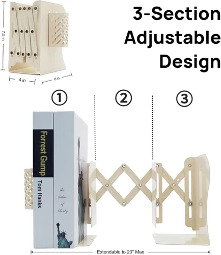 Vista 4 de Extremos ajustables para libros pesados, sujetalibros de metal expandibles para estantes, organizador de libros para escritorio, habitación