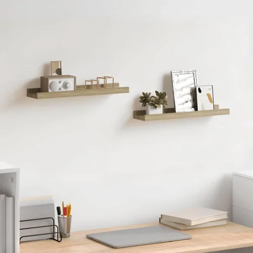 Vista 2 de Wall Shelves -SKM Wall Shelves 2 pcs Sonoma Oak 15.7"x3.5"x1.2