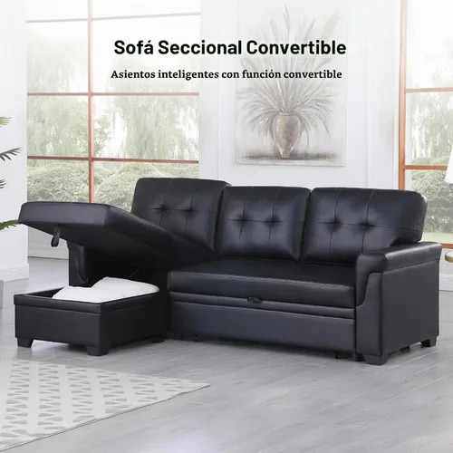 Vista 3 de Lilola Home Lucca - Sofá cama modular reversible de 84 pulgadas con cama Negro
