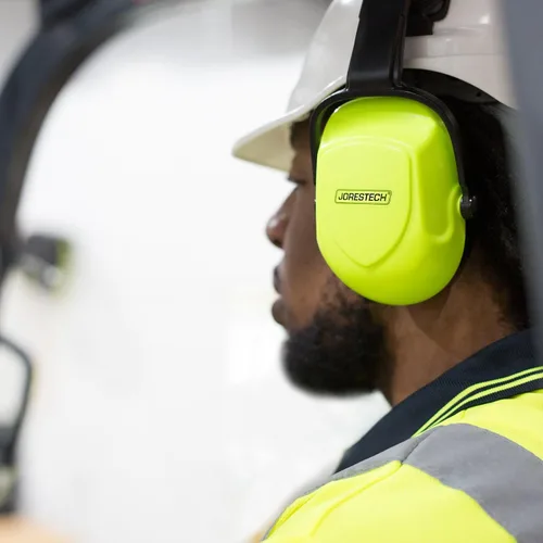 Vista 5 de JORESTECH Orejeras de seguridad para casco duro con cancelación de ruido con soporte universal para cascos ranurados